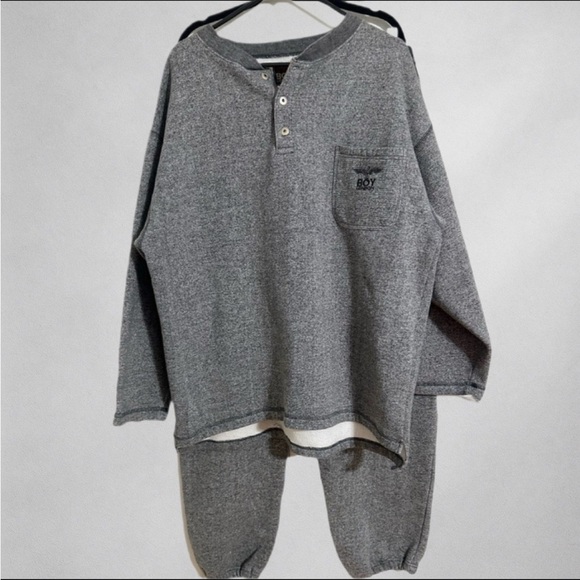 Boy London Men’s Henley Sweatshirt & Joggers Set Gray Fleece XL Streetwear